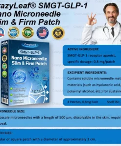 CrazyLeaf® SMGT-GLP-1 Nano Microneedle Slim & Firm Patch with Collagen Peptides, SMGT-GLP-1 & Matrixyl 3000