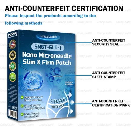 CrazyLeaf® SMGT-GLP-1 Nano Microneedle Slim & Firm Patch with Collagen Peptides, SMGT-GLP-1 & Matrixyl 3000